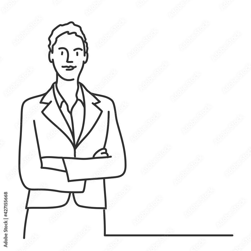 Business woman in suit standing with arms crossed. Business woman in suit standing with arms crossed.