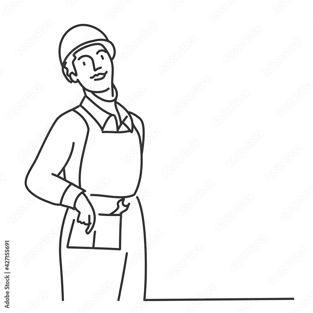 Woman builder in helmet. 