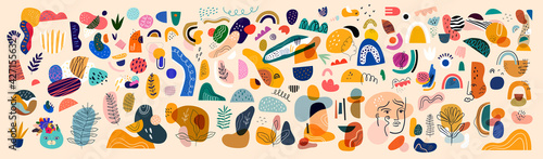 Decorative abstract collection with abstract shapes colourful doodles. Hand-drawn modern shapes
