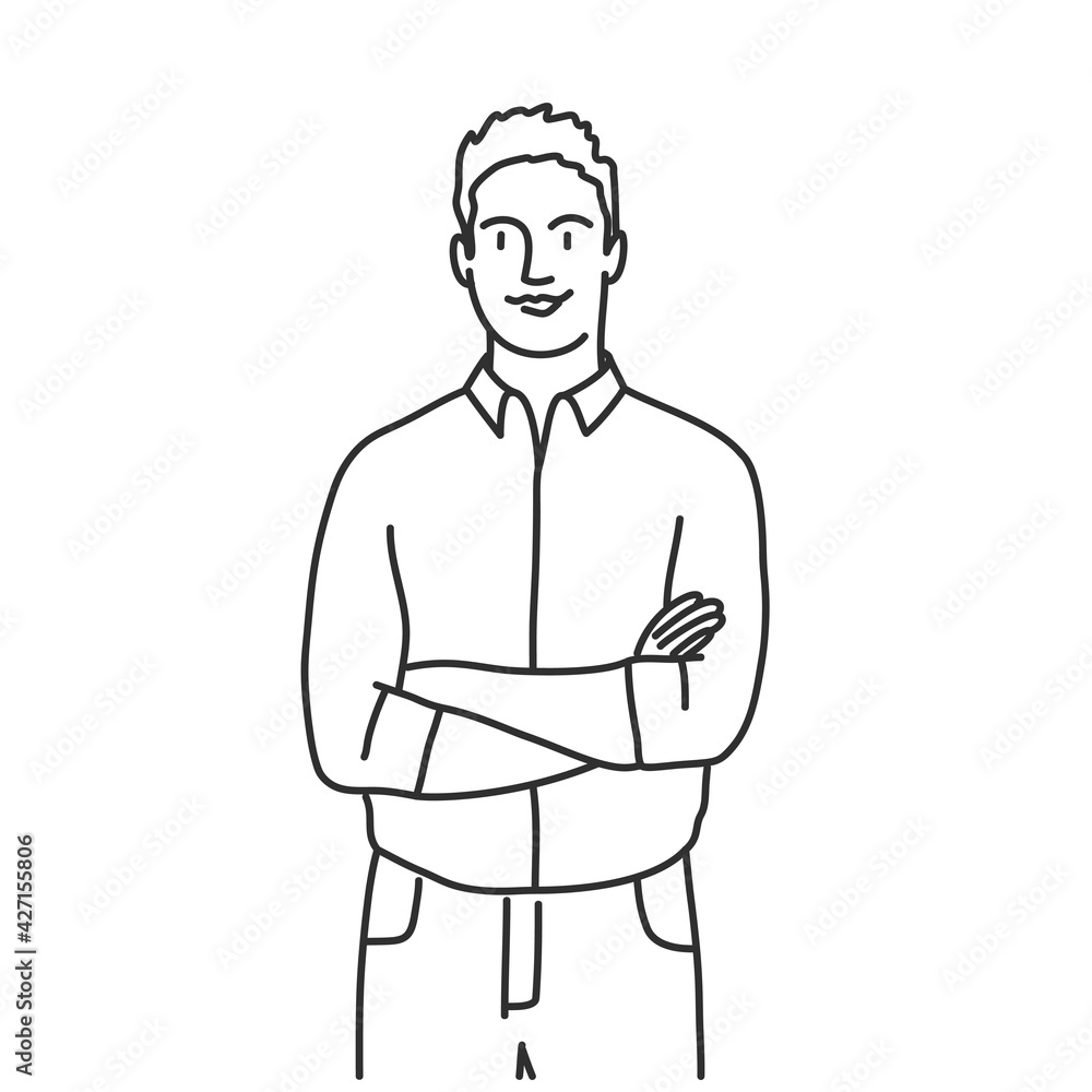 Businessman in shirt standing with arms crossed.