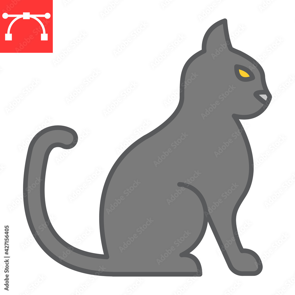 Cat color line icon, pet and animal, sitting cat vector icon, vector graphics, editable stroke filled outline sign, eps 10. Cat color line icon, pet and animal, sitting cat vector icon, vector graphics, editable stroke filled outline sign, eps 10.