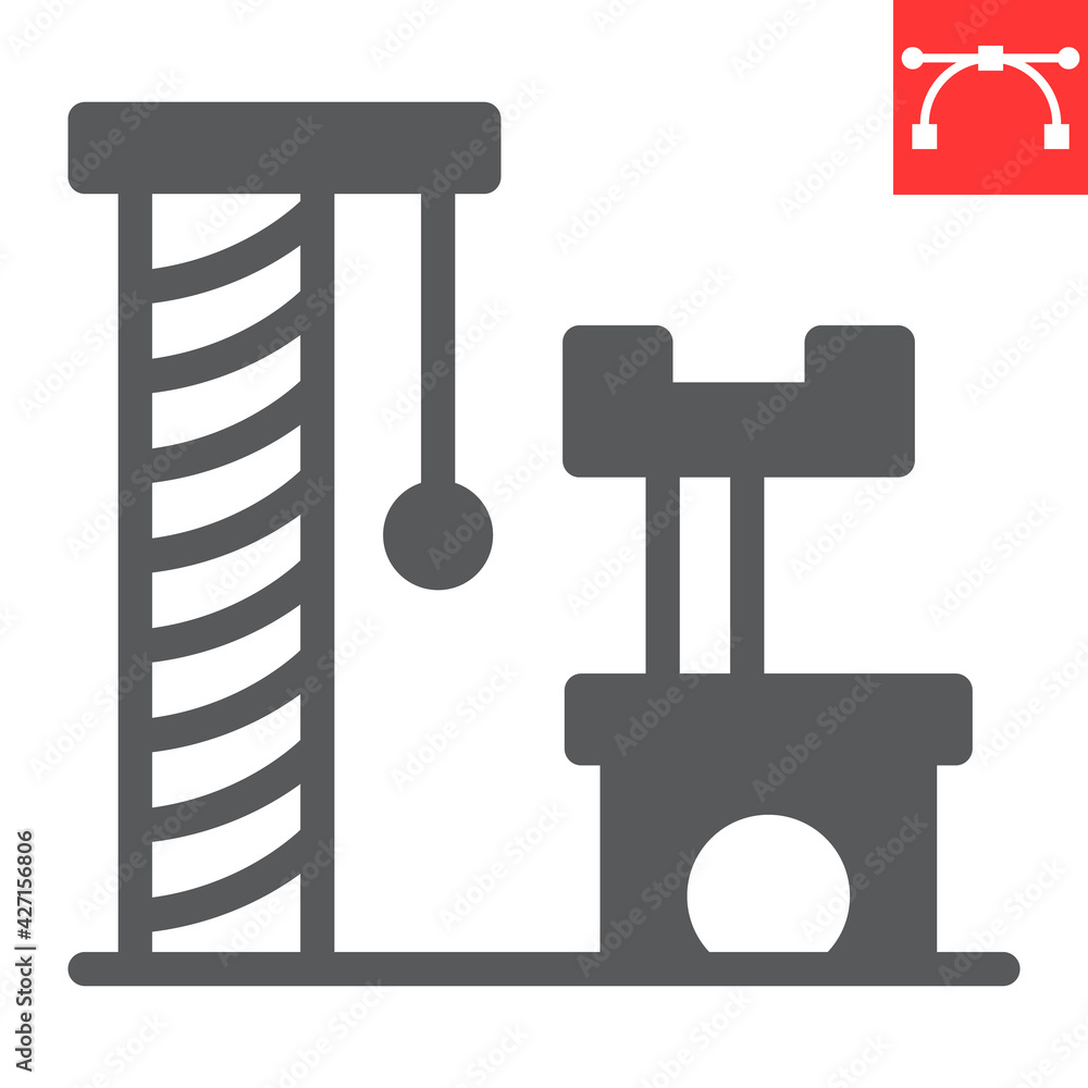Cat tree house glyph icon, pet shop and toy, scratching post vector icon, vector graphics, editable stroke solid sign, eps 10. Cat tree house glyph icon, pet shop and toy, scratching post vector icon, vector graphics, editable stroke solid sign, eps 10.