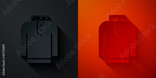 Paper cut Shirt kurta icon isolated on black and red background. Paper art style. Vector