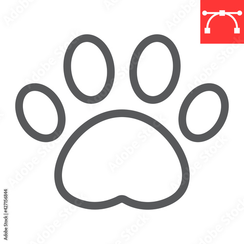 Paw print line icon, pet and foot, dog paw footprint vector icon, vector graphics, editable stroke outline sign, eps 10.