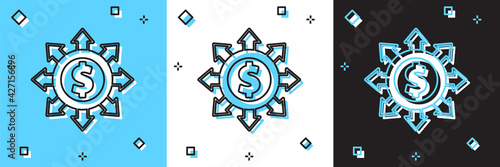 Set Dollar  share  network icon isolated on blue and white  black background. Vector
