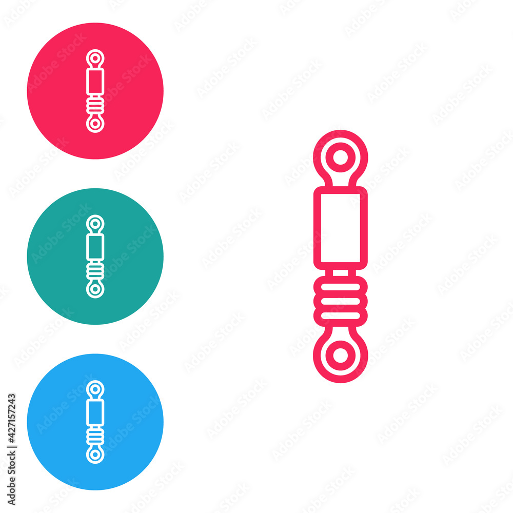 Red line Shock absorber icon isolated on white background. Set icons in circle buttons. Vector Red line Shock absorber icon isolated on white background. Set icons in circle buttons. Vector