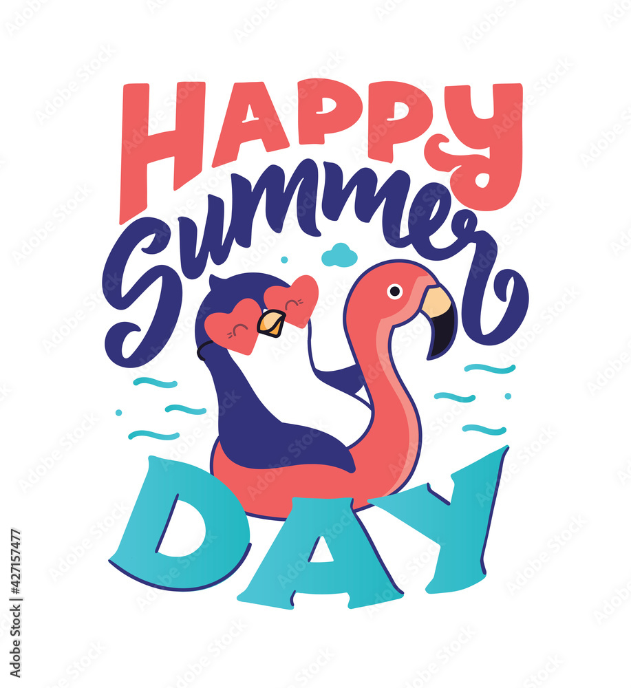 Fototapeta premium The vector illustration of animal with lettering phrase - Happy Summer day.