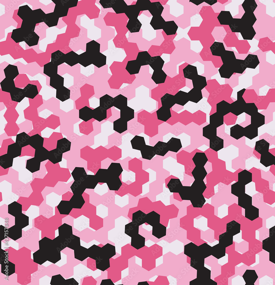 Digital Pink Camouflage seamless patterns with hex pixels