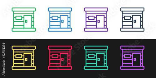 Set line Sauna wooden bathhouse icon isolated on black and white background. Heat spa relaxation therapy bath and hot steam healthcare, relax therapy. Vector