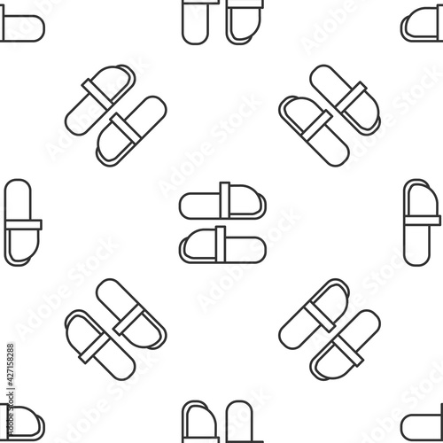 Grey line Sauna slippers icon isolated seamless pattern on white background. Vector