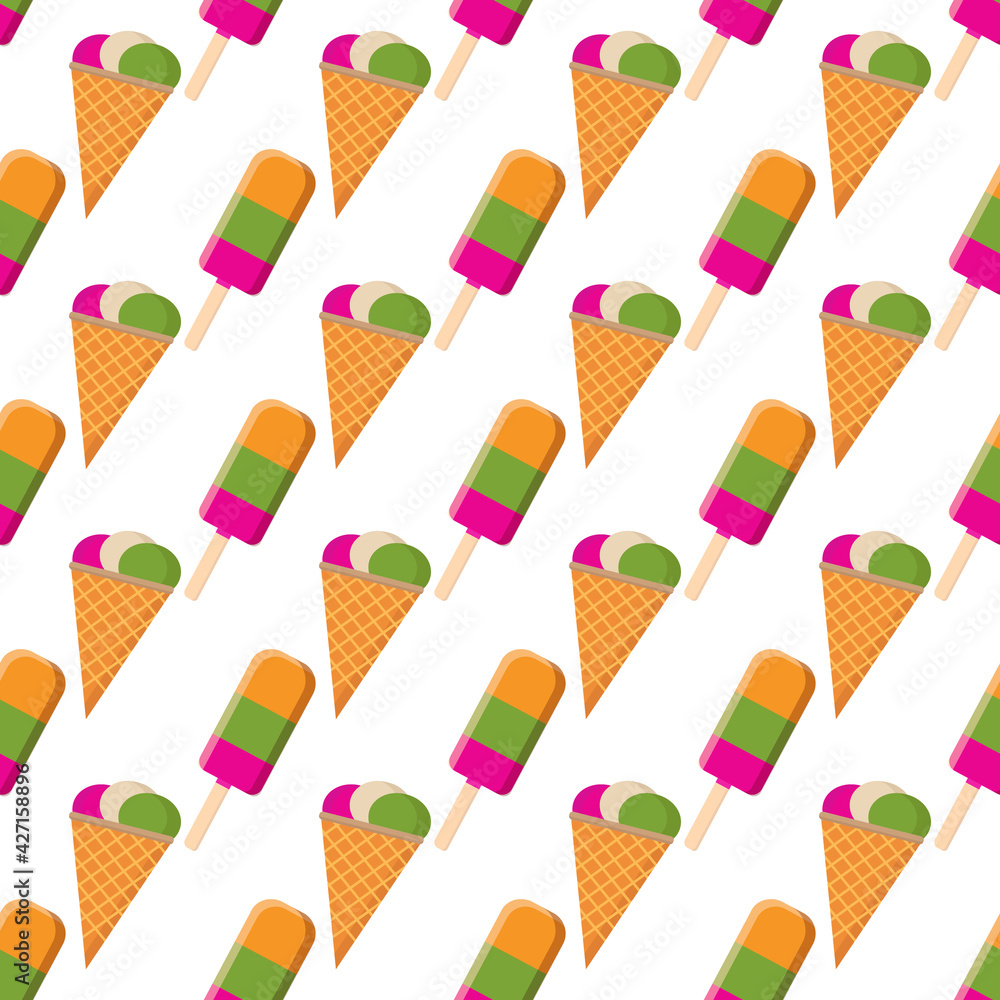 Popsicle cone and bright popsicle on a light background Popsicle cone and bright popsicle on a light background
