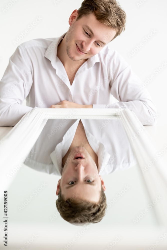 Surreal male portrait. Inner conflict. Bipolar disorder. Panic stress ...