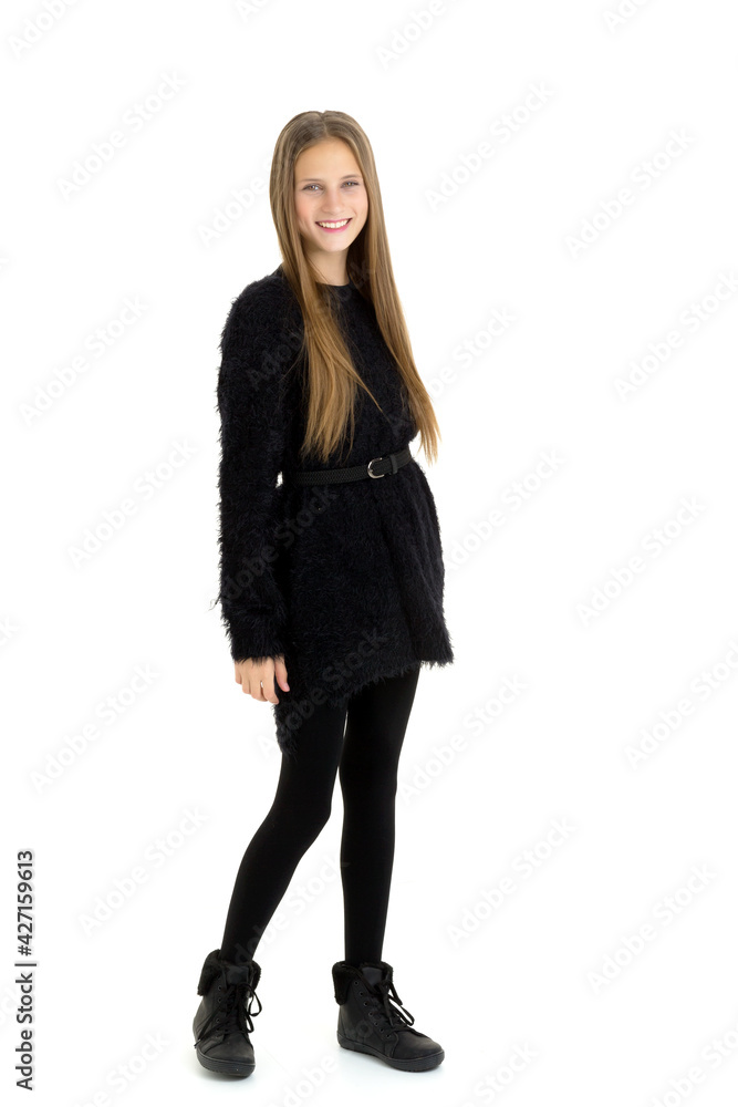 Happy teenage girl in fashionable black outfit Happy teenage girl in fashionable black outfit