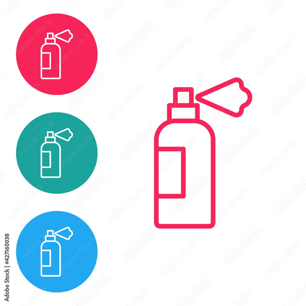 Red line Pet shampoo icon isolated on white background. Pets care sign. Dog cleaning symbol. Set icons in circle buttons. Vector Red line Pet shampoo icon isolated on white background. Pets care sign. Dog cleaning symbol. Set icons in circle buttons. Vector