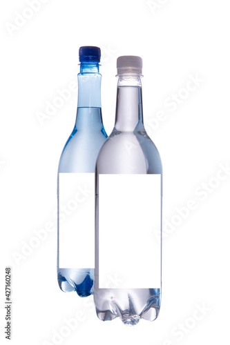 Two plastic water bottle Mock-Up Bottles with Blank empty Label Isolated on white background