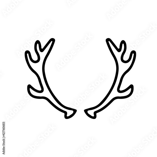 Deer horns in doodle style isolated on white background. Vector outline illustration.  Design for prints, poster, coloring book, card