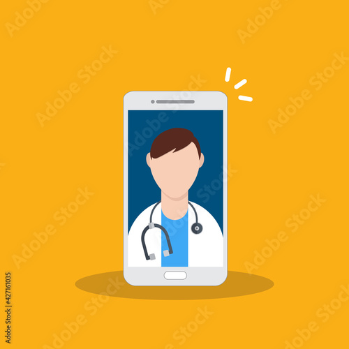 Telemedicine, smart phone with doctor on screen.