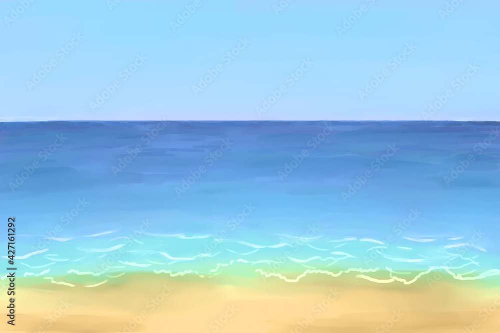 空と海と砂浜 水彩 イラスト 空と海と砂浜 水彩 イラスト