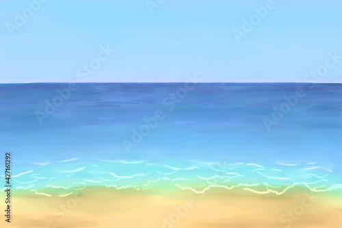 空と海と砂浜 水彩 イラスト