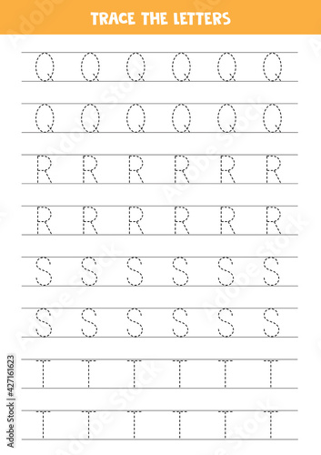 Tracing letters of English alphabet. Writing practice.