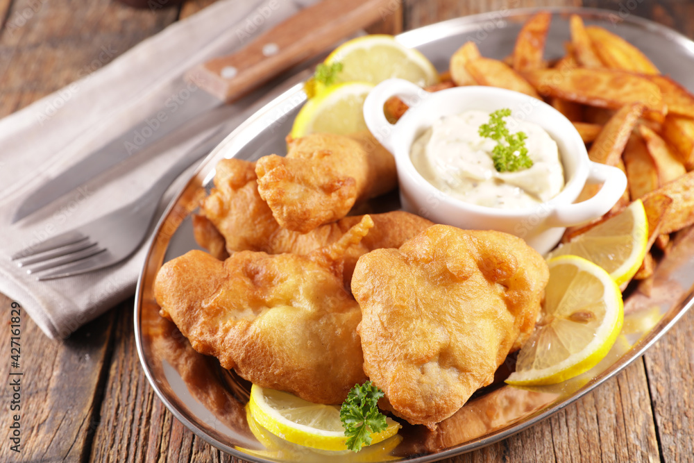 fish and chips- fried breaded fish and french fries