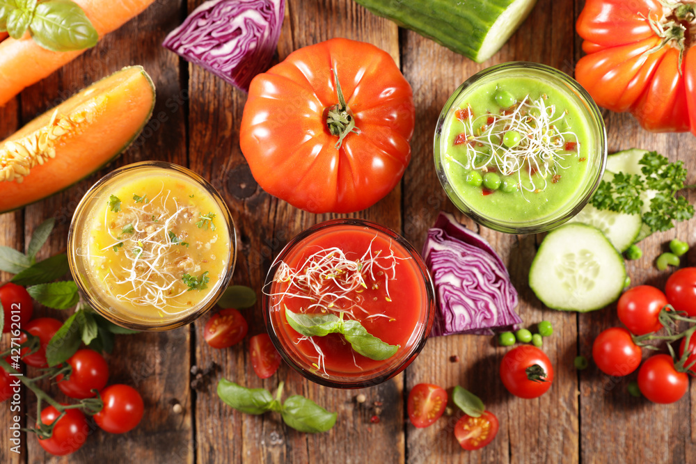 Vegetable soup, Gazpacho or Smoothie and fresh ingredient Vegetable soup, Gazpacho or Smoothie and fresh ingredient