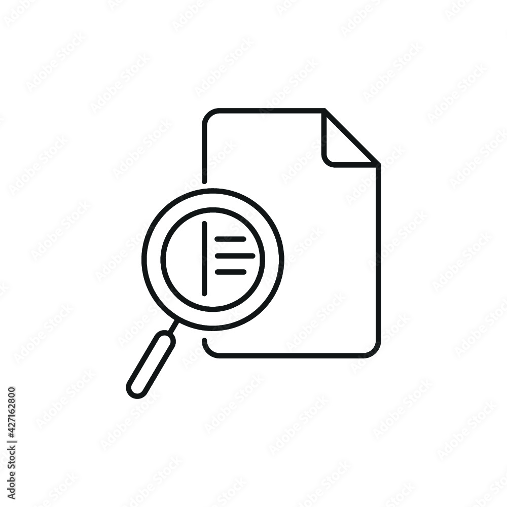 Document inspection icon. Linear design symbol with thin line and monochrome outline minimal style.