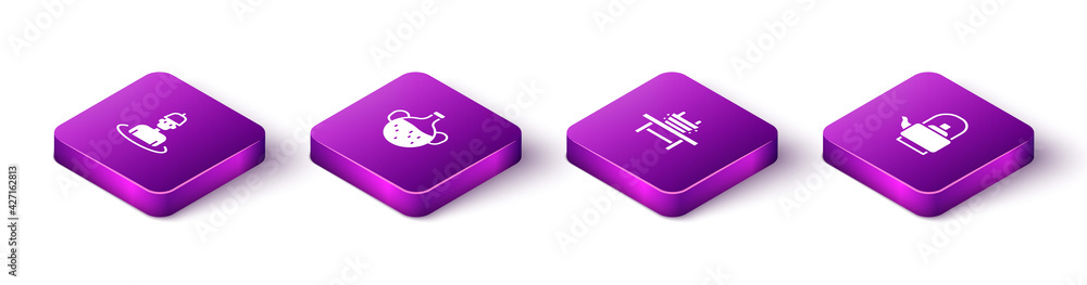 Set Isometric Man in the sauna, Essential oil bottle, Sauna bench with bucket and Kettle handle icon. Vector Set Isometric Man in the sauna, Essential oil bottle, Sauna bench with bucket and Kettle handle icon. Vector