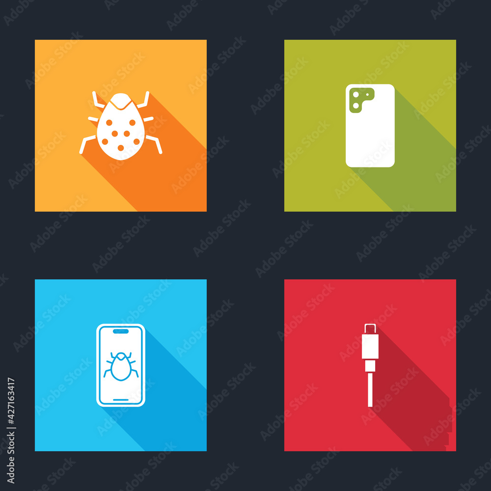 Set System bug, Smartphone, mobile and USB cable cord icon. Vector Set System bug, Smartphone, mobile and USB cable cord icon. Vector
