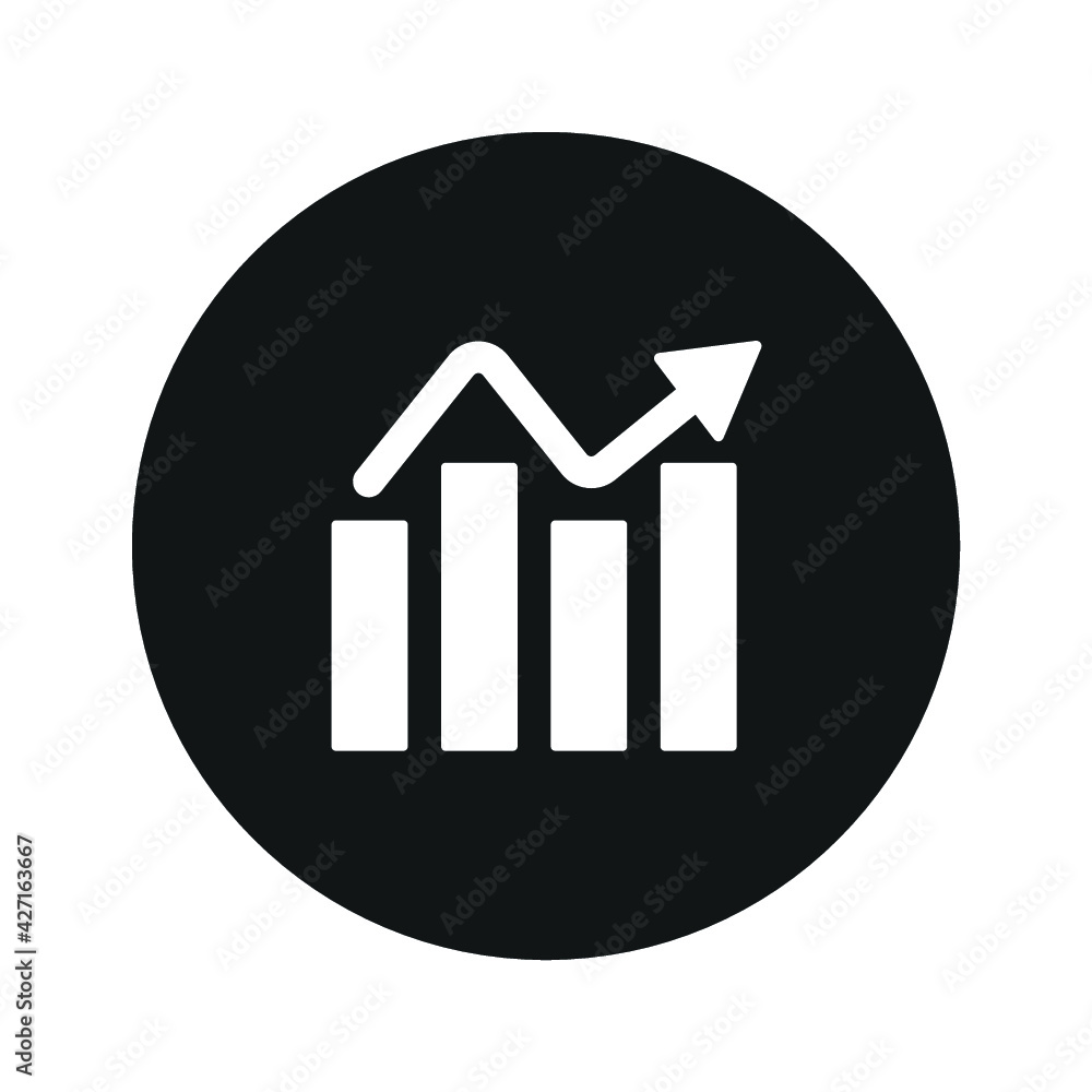 Growing bars graphic with rising arrow icon. Dotted outline silhouette with shadow Growing bars graphic with rising arrow icon. Dotted outline silhouette with shadow