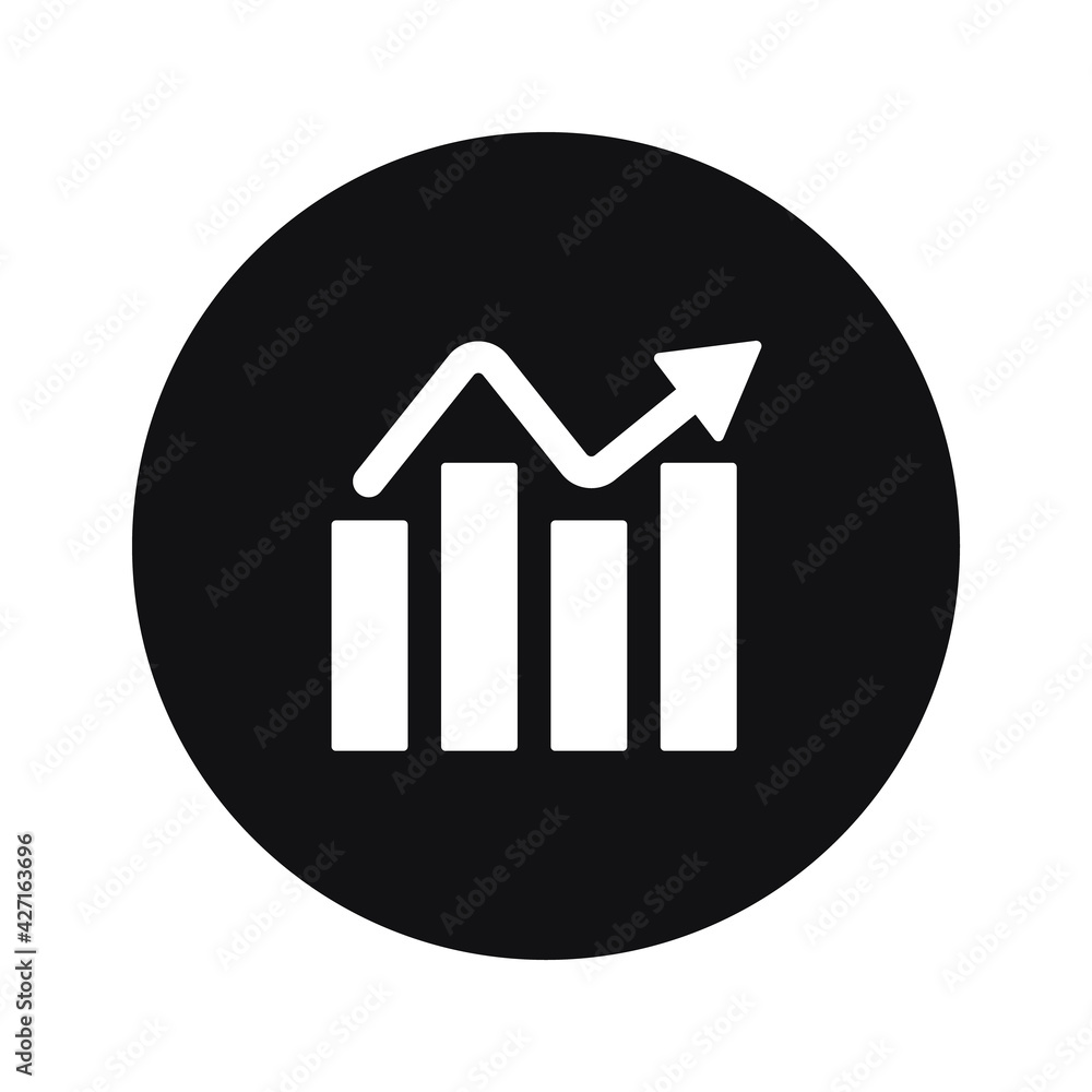 Growing bars graphic with rising arrow icon. Dotted outline silhouette with shadow Growing bars graphic with rising arrow icon. Dotted outline silhouette with shadow