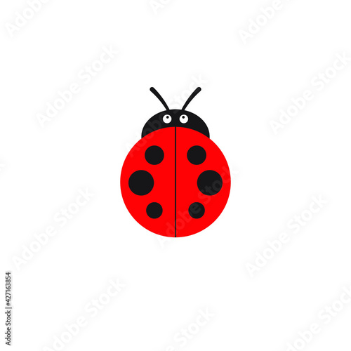 Ladybug or ladybird vector graphic illustration, isolated. Cute simple flat design of black and red lady beetle.