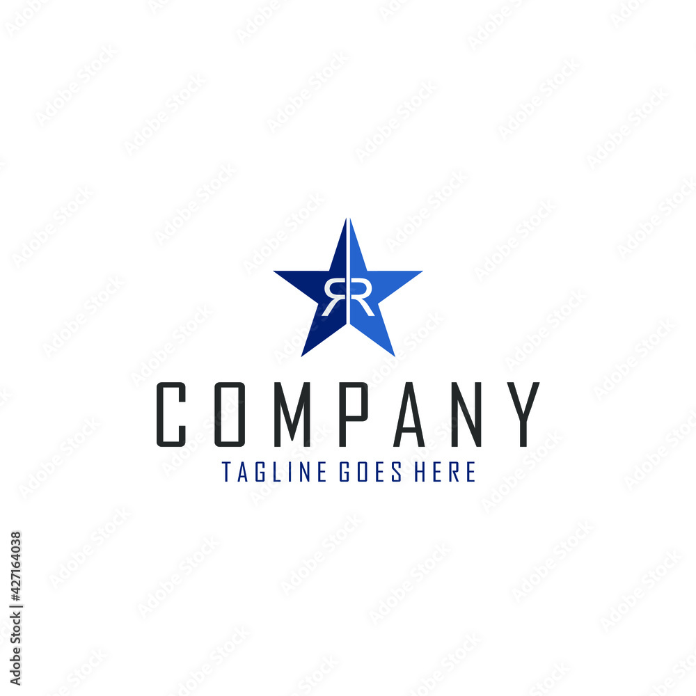 abstract R letter logo in the middle of blue star abstract R letter logo in the middle of blue star
