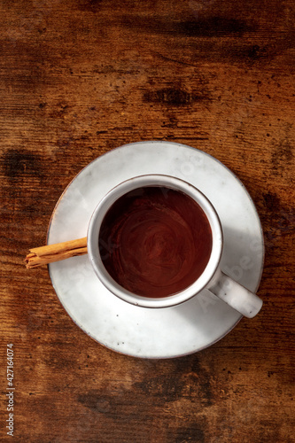 Hot chocolate in a cup, shot from above