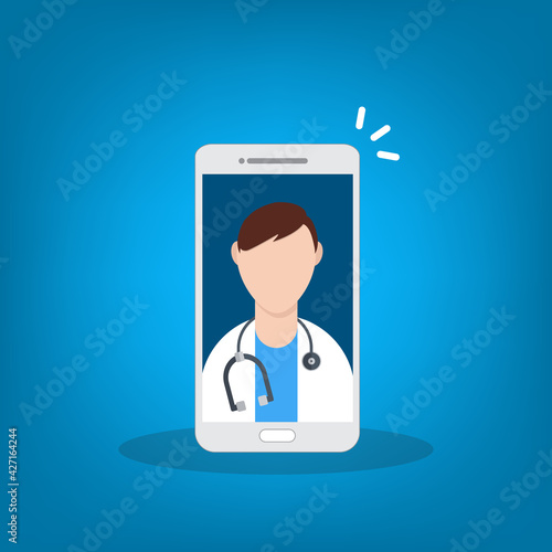 Telemedicine, smart phone with doctor on screen.