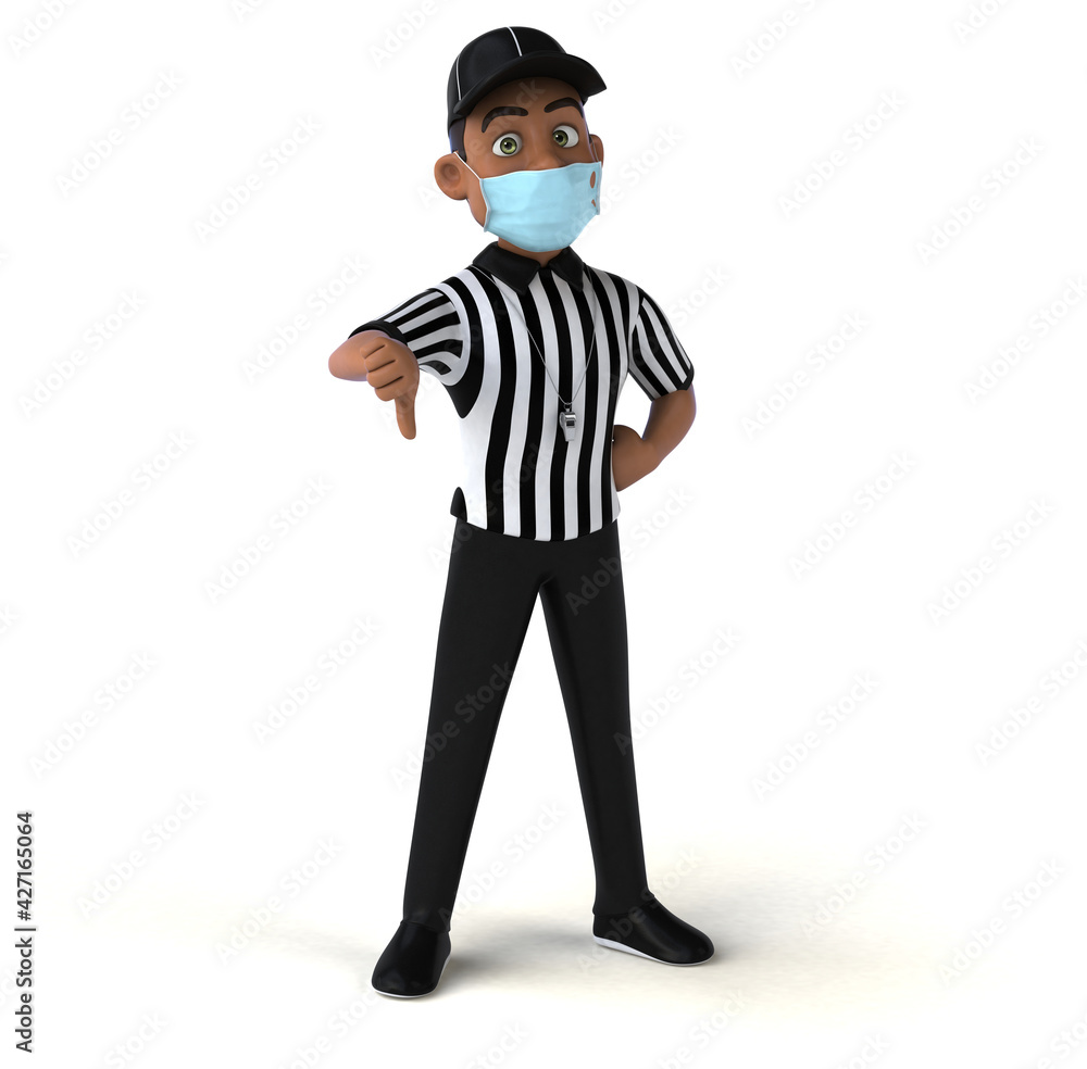 Fun 3D illustration of a black referee with a mask Fun 3D illustration of a black referee with a mask