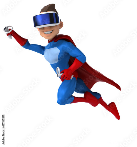 Fun 3D Illustration of a superhero with a VR Helmet