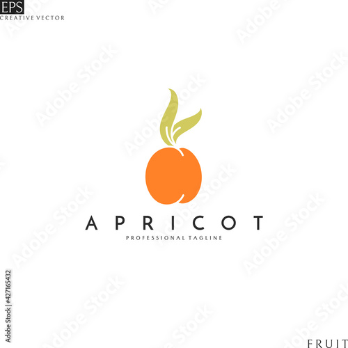 Apricot. Isolated logo template on white background. Abstract fruit