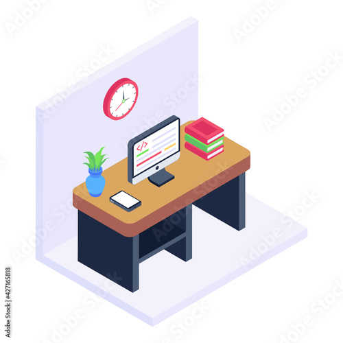 
Work table isometric icon is editable and premium 


