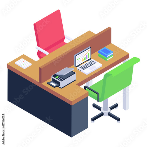  Work table isometric icon is editable and premium