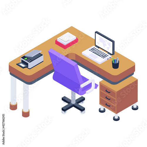 
Work table isometric icon is editable and premium 


