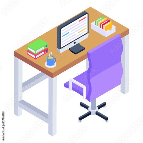 
Work table isometric icon is editable and premium 

