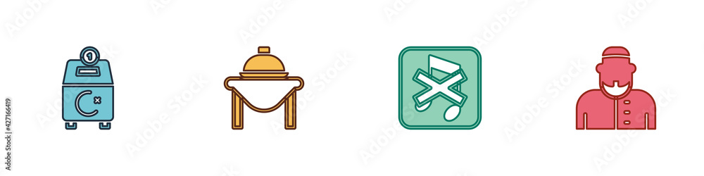 Set Donate or pay your zakat, Table food, Speaker mute and Muslim man icon. Vector Set Donate or pay your zakat, Table food, Speaker mute and Muslim man icon. Vector