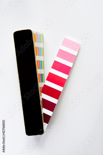 opened color chart  Pink pages.  isolated. Selective Focus zipper