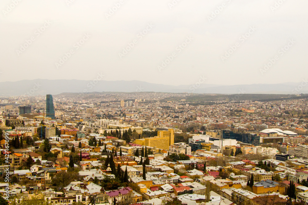 Tbilisi city view and cityscape, capital of Georgia, old famous architecture and building