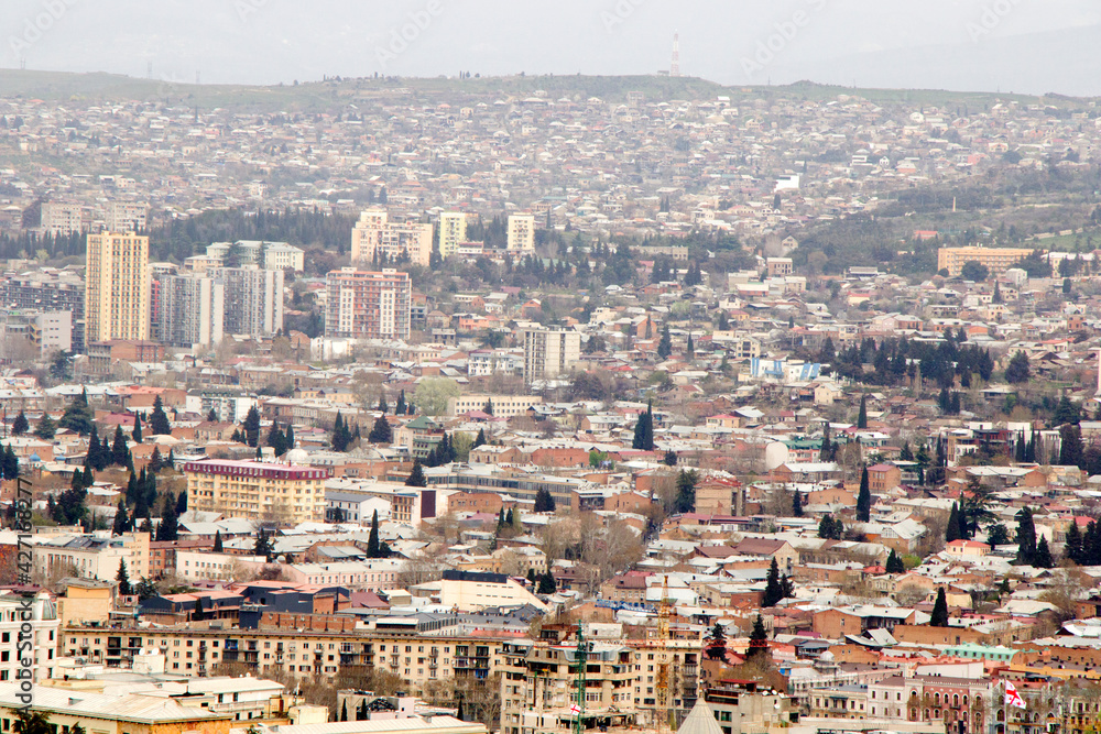 Tbilisi city view and cityscape, capital of Georgia, old famous architecture and building