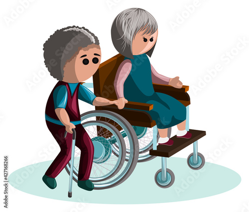Vector image of an elderly couple with disabilities. EPS 10. Concept. Image on white background