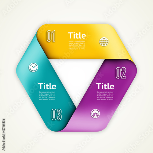 Möbius strip of paper. Vector info graphic diagram. Business concept with 3 options, parts, steps or processes.