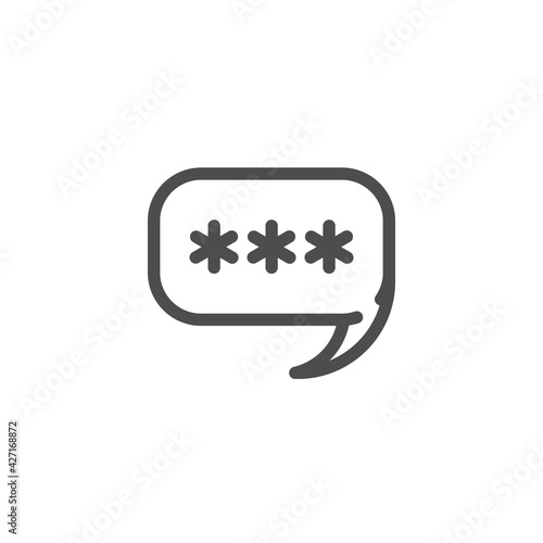 asterisks footnote in red bubble icon. Password, parol, chat ban sign.