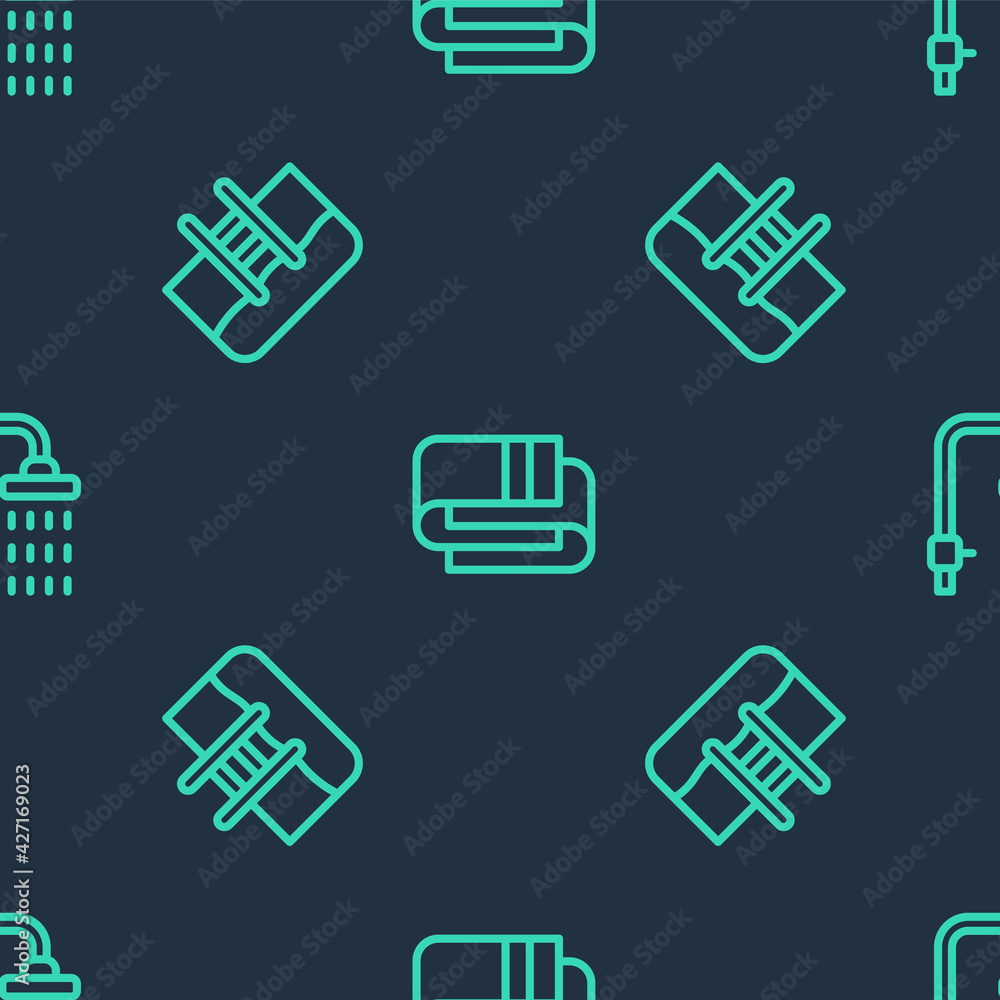 Set line Towel stack, Swimming pool with ladder and Shower on seamless pattern. Vector Set line Towel stack, Swimming pool with ladder and Shower on seamless pattern. Vector